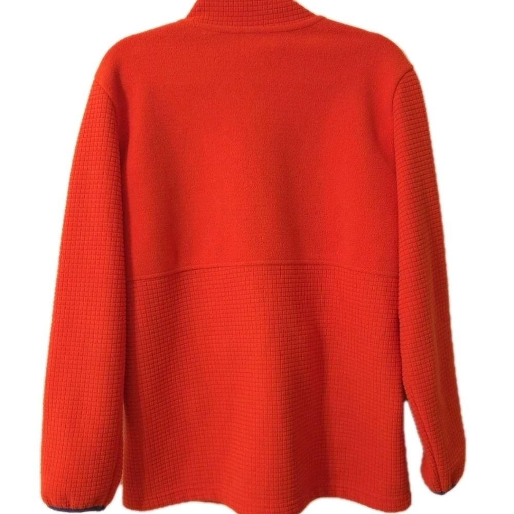 Lands End Jacket Womens L Orange Blue Trim Grid Fleece Full Zip Pockets - Picture 3 of 8